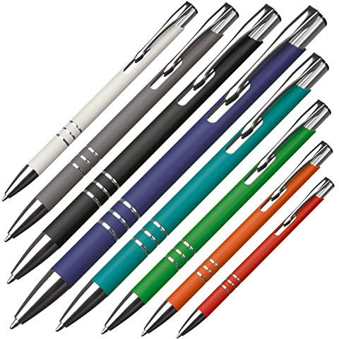 8 schlanke Kugelschreiber / aus Metall / 8 Farben