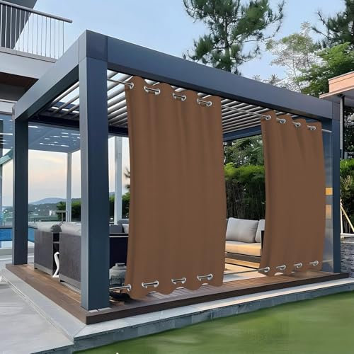 Clothink Outdoor Vorhang Ösen Oben Unten Anti-Verblassen Windschutz Sonnenschutz Sichtschutz Wetterfest, Terrasse Balkon Pergola (Braun, 132x305cm)