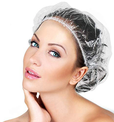 50PCS Disposable Shower Caps, Plastic Clear Thickening and Thick Waterproof Caps for Hair Treatment, Spa, Hotel and Hair Solon, Home Use,Portable Travel (Size 44CM)