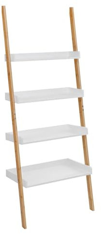 Decopatent Deko Leiterregal Bambus Holz - Holzdekorationsleiter - Offener Leiterschrank/Bambusleiter/Pflanzenleiter/Bücherregal/Luxuslagerregal mit 4 Stufen - Weiß
