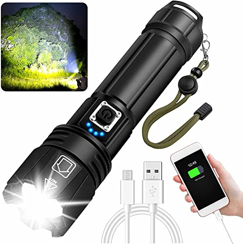 High-Powered LED Flashlight with Rechargeable 26650 Battery 5000mah & Charger - Most Powerful LED Flashlight Zoomable Water Resistant 5 Modes for Camping Outdoor Emergency