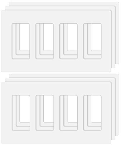 4-Gang Decora Screwless Wall Plate, Decorator Outlet Plate Cover for Light Switches, Dimmers, GFCI, Receptacle, UL Listed, White (6-Pack)