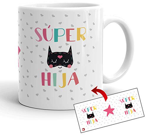 Kembilove Taza la Mejor Hija del Mundo – Taza con Mensaje Eres una Super Hija – Regalo Hermana Original – Regalos Originales para cuñados – Tazas Originales para Familiares
