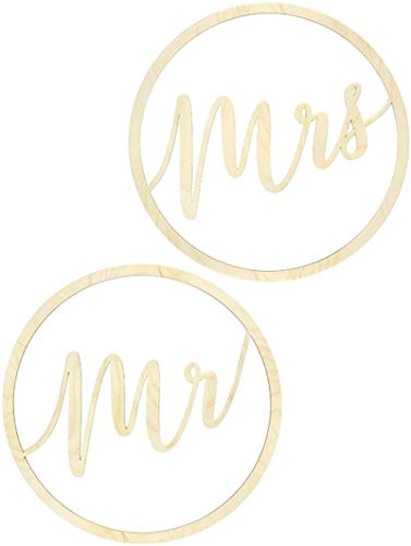 Miss Lovely Stuhl-Schilder Wand-Schilder MR MRS aus Holz Dekoration Hochzeit Schriftzug Wand-Bild Stuhl-Deko Hochzeits-Zubehör Braut & Bräutigam 2 Schilder Ø 38cm
