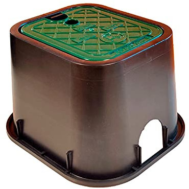 RIEGOPRO Arqueta de Riego Cuadrada Pequeña para Enterrar con 2 Salidas. Base 27x24cm - Tapa 21x18cm - Altura 17cm. Tapa con Cierre Giratorio. Robusta y Resistente