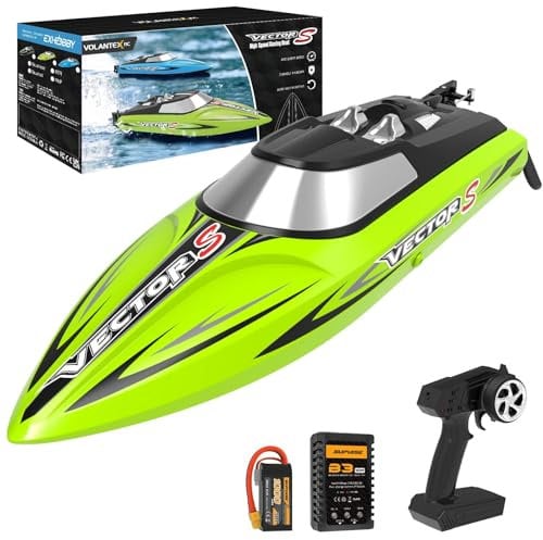 VOLANTEXRC Brushless Remote Control Boat, 30+ MPH 17.7 High Speed RC Boats for Pools and Lakes,2.4GHz Racing Boat with Rechargeable Battery Low Battery Alarm for Adult(Green)