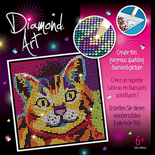 MAMMUT 8182022 - Diamond Art Bastelset Katze, Komplettset mit Styropor Unterlage, Bildvorlage, Strass Steinchen, Stift und weiterem Zubehör, 5D Diamant Painting Kreativset für Kinder ab 8 Jahre