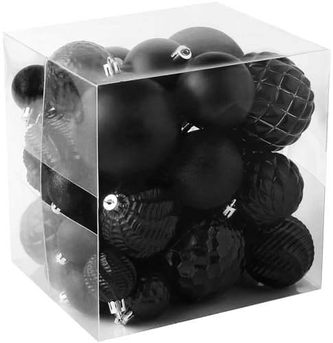 Set di 36 palline di Natale infrangibili con fibbia per appendere l'albero di Natale, matrimoni, vacanze, decorazione per la casa, 6 stili in 3 misure (nero)