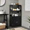 COSTWAY Bathroom Storage Cabinet, Wooden Freestanding Tall Cupboard with Open Shelves, Drawer and Door, Home Kitchen Living Room Hallway Organiser Unit (Black)