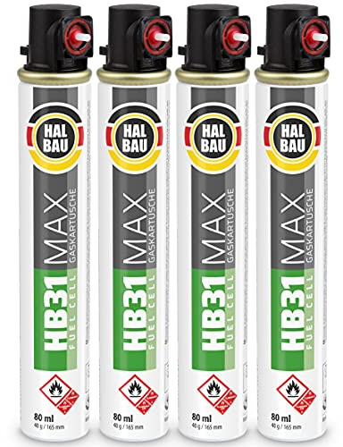 4 Stk. Gaskartusche 165mm, 80ml, Fuel Cell, Ersatzgas für Nagler, rot Ring