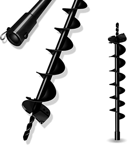 LONGRUN Broca de barrena de tierra con 20 mm Cabeza del eje interior Excavadora de postes, Barrenas espirales sólidas para excavadoras de agujeros para cercas-10cm x 80cm