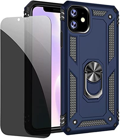 JOYTAG compatibles para Funda iPhone 11 Carcasa Azul con Protector de Pantalla de Privacidad, Anti Espía Cristal Templado