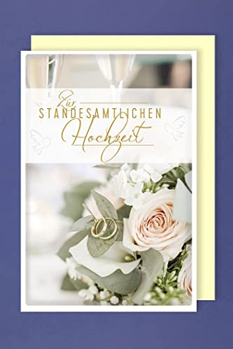 Hochzeit Karte Grußkarte Standesamt Golddruck Rosen Ringe 16x11cm