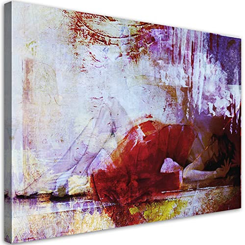 Feeby Bild auf Vlies Leinwand Porträt Rotes Kleid Abstrakt Frau; 45x30 cm Kunstdruck Modern Wandbilder Deko Flur Wohnzimmer Mode Glamour Nackte mehrfarbig