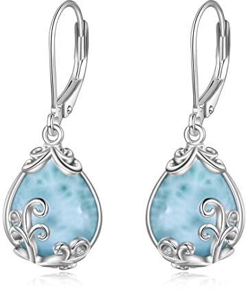 POPLYKE Larimar Ohrringe Sterling Silber Larimar Filigrane Tropfen Ohrringe Leverback Schmuck Geschenke für Frauen