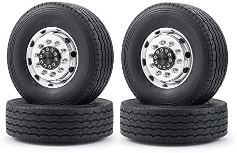AXspeed 4 Stück Metall Vorderrad Felgen & Reifen RC Räder Reifen Felgen Set für 1/14 Tamiya Traktor Truck Climbing Trailer Cargo Car
