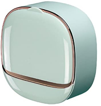 Porte-Savon Mural Auto-adhésif Boite Savon, Range Savon Douche avec Couvercle Rabattable et Plaque de Drainage, Pliable Plateau Économiseur de Savon pour Salle de Bains Douche Cuisine (Vert)