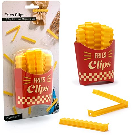 Peleg Design Fries Clips: 12 süße Pommes-förmige Verschlussclips für Tüten & Beutel, Lustige Tütenclips in magnetischer Box, Stylische Küchenaccessoires