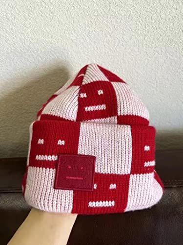 Bysonglezai Strickmützen Hüte Mützen Caps Beanie Neue Hüte Herren Damen Smiley Mützen Wintermützen Mischstrick Liebhaber Hüte Hüte Rot