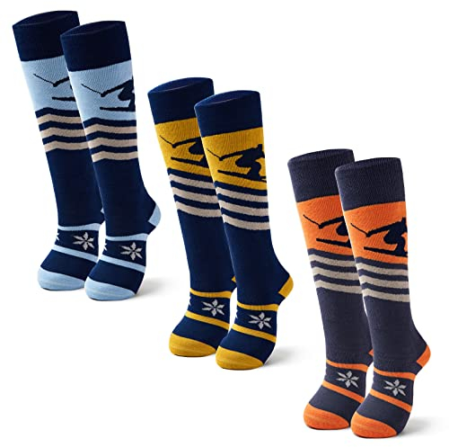 Qterdiz Unisex Kinder Warme Skisocken Jungen Dicke Skistrümpfe Mädchen Thermo Socken für Ski und Snowboard 3 Paar 27-30/5-7 Jahre