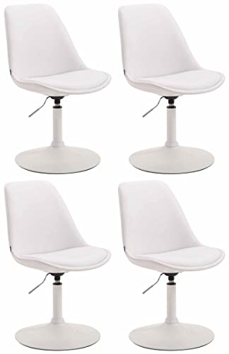 CLP 4er Set Esszimmerstühle Maverick Kunstleder I höhenverstellbare Lehnstühle I Drehstühle Mit Trompetenfuß, Farbe:weiß, Gestell Farbe:weiß