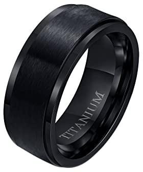 Lieson Ehering Herren Titan Schwarz, Eheringe für Männer Einfach Matt 8MM Ring Gravur Personalisiert Gr.60 (19.1)