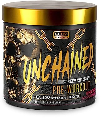 UNCHAINED® - Booster pre-allenamento con ecdysterone | 20 dosi (400 g) con caffeina | L-arginina, L-citrullina-malato, beta-alanina + altri 14 principi attivi | 100% energia | fresca ciliegia