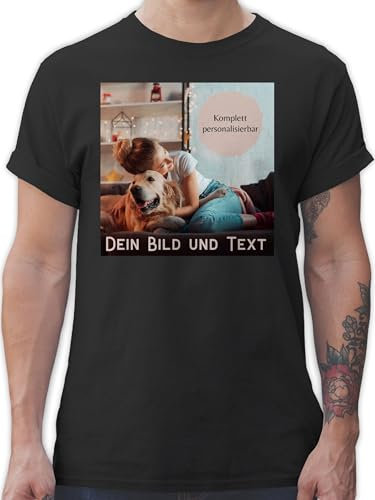 T-Shirt Herren - eigenem - Foto Bild Geschenk I Dein Bild und Text - L - Schwarz - Vatertagsgeschenke t Shirt t-Shirts Bedruckt selbst drucken Photo Shirts t-Shrit Bedrucken Geschenke für kumpels