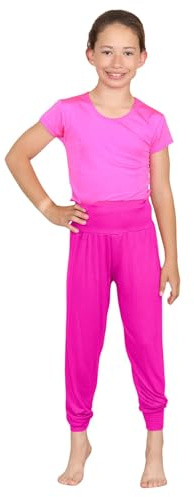 janisramone® Girls Trendy Harem Pants, Comfortable Baggy Fit Alibaba Leggings, Stylish Harems, Casual Summer Yoga Trousers, Dance Pants for Kids, Girls Active Wear Neon Pink