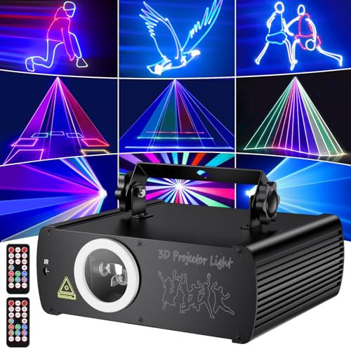 Lumières laser DJ pour fête, animation 3D professionnelle, projecteur de spectacle laser RVB DMX512 Musique activée par le son, lumière de scène avec télécommande pour discothèque, maison