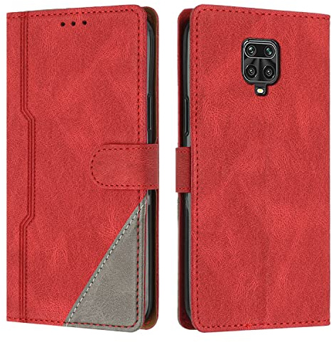 Hülle für Xiaomi Redmi Note 9 Pro/Redmi Note 9S, Brieftasche Klapphülle, PU Leder Stoßfeste Magnetische Schutzhülle Tasche Kompatibel mit Xiaomi Redmi Note 9 Pro/Redmi Note 9S, Rot