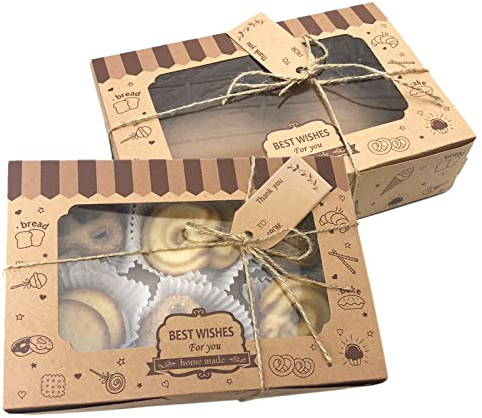 Allbusky 12PCS Paper Bakery Boxes with Window, Cake Boxes, Paper Candy Boxes, Paper Treat Boxes for Biscuits Cookies Desserts Pastries Chocolates Handicrafts Christmas Baby Shower Wedding Party Favors