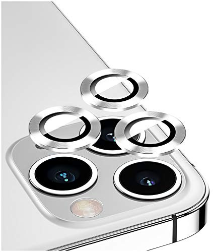 Dikkar Protecteur D'objectif de Caméra pour iPhone 13 Pro/13 Pro Max, HD Verre Trempé Alliage D'aluminium Anneau Métallique Cercle Film de Protection D'écran,Installation Facile (Argent)