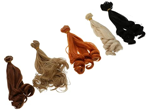Garneck 5st Puppe Perücke DIY Puppenperücke Puppenhaar Perücke Reihe Puppe, Die Haarsträhnen Macht Puppe Gerade Perücke Lockige Haare Puppenperücken Glattes Haar Hochtemperaturdraht Wurzel