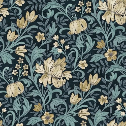 Grandeco Marian Vintage Art Nouveau Floral Trail Smooth Wallpaper, Navy