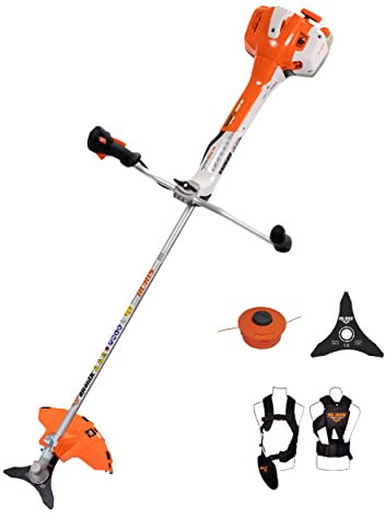 RURIS Rr460C, Débroussailleuse, 3Ch, Bobine Coupe File Professionelle, Suport Guidon avec Amortisage des Vibrations, Disque Triple, Harnais de Sécurité Ergonomique, Orange