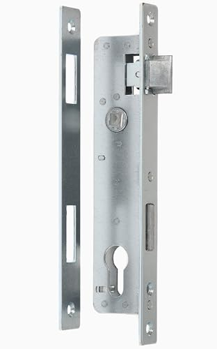 Einsteckschloss 90/20 mm für Haustüren | PZ-Profilzylinder für 40x40mm Rahmen & Ø40-60mm Rundrohre | Verzinkt, Universal für DIN links und rechts, mit Gegenplatte