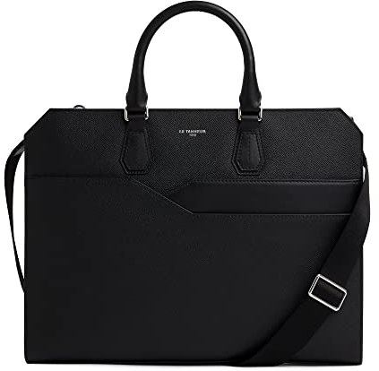 Le Tanneur, Porte Documents Slim, Sac Ordinateur 15 Pouces, en Cuir Grain croisé, Gaston, Homme, 2 Poches Plates, Poche zippée, Poche moussée Ordinateur, Passant Trolley, bandoulière Amovible