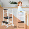 Joyz Lernturm für Kinder, Weiß-Schwarz, Lernstuhl ab 1 Jahr, Holz Kinderstuhl, Lerntower mit Schutzstab, Hochstuhl Schemel verstellbar, 2 Stufen Tritthocker, Montessori Küchenhelfer, Learning Tower
