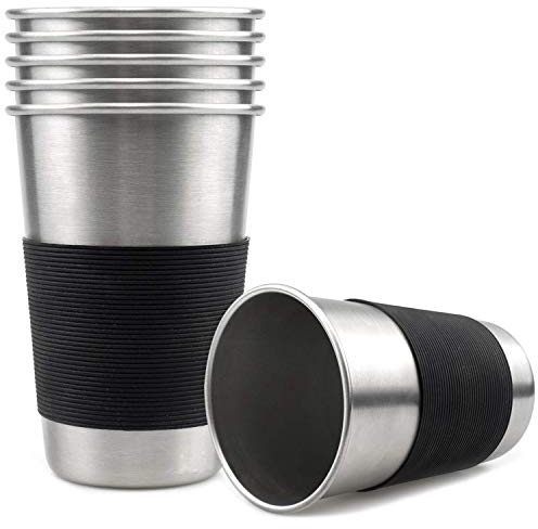 Deger 6 Pack Edelstahl Pint Tassen Wasser Glas mit 6 Cup ÄRmel - Perfekt für Kinder Kleinkind Baby SanitäR - 16 Unzen KapazitäT