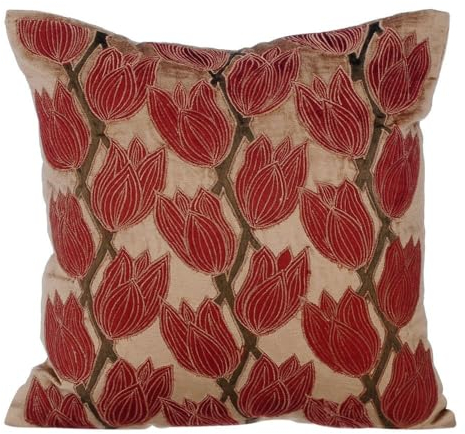 The HomeCentric perlbeiger kissenhullen, 2 Stück, 45x45 cm Kissenbezug, Samt Platz Kissenbezug, Samt Applique Blumen Thema dekokissen, zeitgenossisch Blumen sofakissen - Blooming Tulips