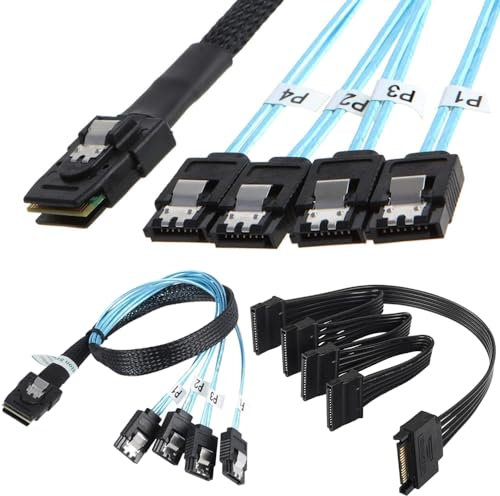 Xiatiaosann Cable Mini SAS a SATA, SFF-8087 a SATA Mini SAS Cable de conexión con cable divisor de alimentación SATA (paquete de 2, 1,6 pies)
