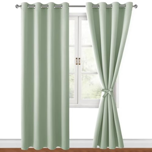Hiasan Verdunklungsvorhänge Gardinen mit Ösen,Salbeigrün Blickdicht Vorhänge,2 Stück,140 x 245 cm (Breite x Höhe),weiche Schiebevorhänge für Schlafzimmer,Wohnzimmer usw.