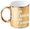 Bombo Tazza in Ceramica Metallizzata Color Oro per festeggiare un'Amica, con la frase Trovato L'Amica Trovato il tesoro Son parole d'oro