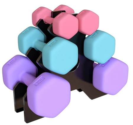 CANMALCHI Hex Dumbbells Set of 6 with Storage Stand, Hand Weights Set for Exercise, Cardio, Strength Training at Home Gym, 2 x 1 kg, 2 x 2 kg, 2 x 3 kg, Hand Weights for Women Men Kids Exercise