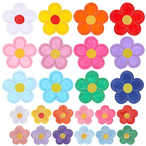TIESOME 24PCS Daisy Iron On Patches Two Sizes, Cute Sunflower Embroidery Patches Floral Embroidery Applique Colorful DIY Repair Patch Decorative for Jeans