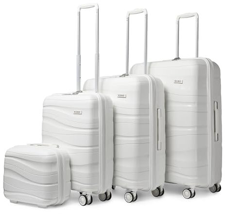 KONO Koffer Trolley Reisekoffer Set Leicht Hartschalenkoffer mit TSA Schloss Zwillingsrollen Rollkoffer 4 Rollen (Weiß S-M-L-XL-Set)