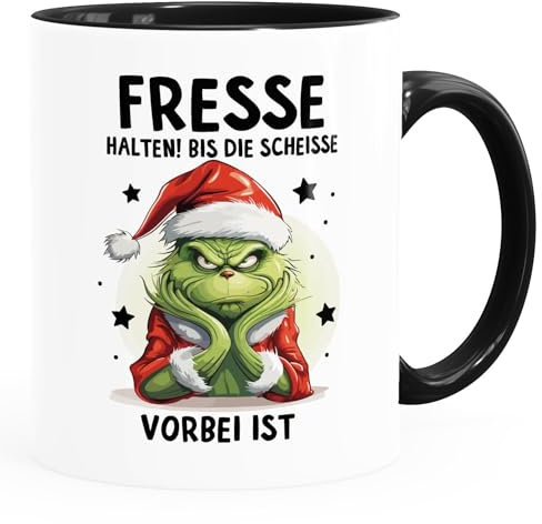 MoonWorks® Grinch Tasse Anti Weihnachten Spruch Ironie Sarkasmus lustige Weihnachtsbecher Geschenke für Weihnachtsmuffel Spruch 2 weiß-innen-schwarz standard