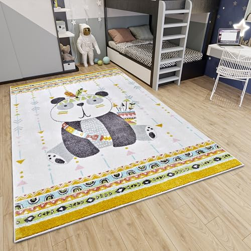 Hanse Home Adventures Kinderteppich - Panda Muster, Tier Muster Teppich Junge Mädchen für Kinderzimmer, Spielzimmer, Jugendzimmer, Wohnzimmer - Creme, 120x170cm