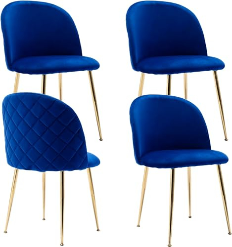 JINPALAY 4er Set Esszimmerstühle Blau Samt Küchenstuhl Polsterstuhl mit Rückenlehne Sessel Moderner Wohnzimmer Stuhl Goldene Beine (4, Blau)